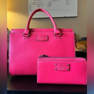 Kate Spade, large, hot pink purse with matching wallet